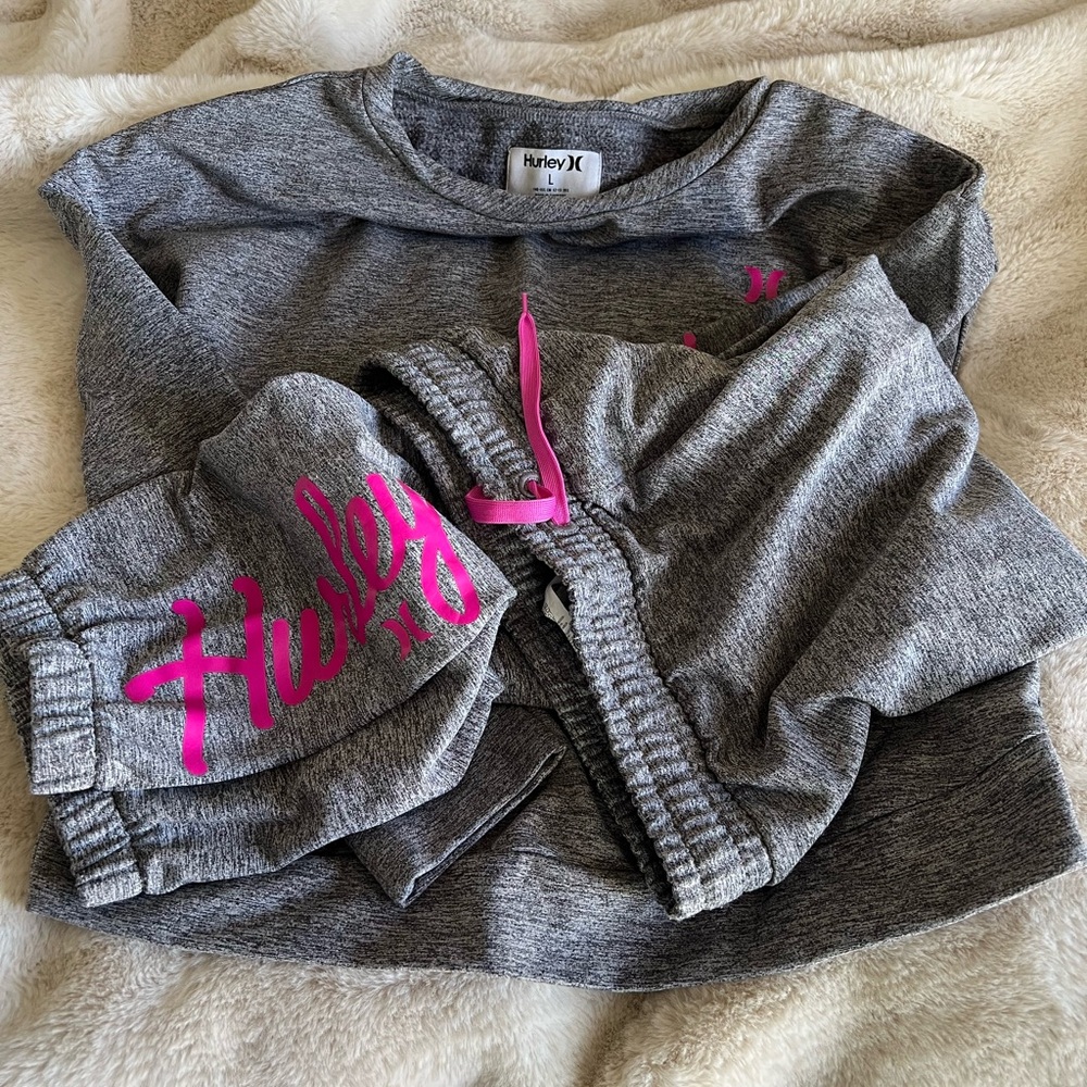 Kids Hurley matching sweater and sweat pants. Size Large.